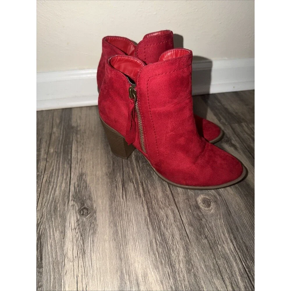 TRENDSUP Women's Fashion Side Zipper Booties Red 6.5 Suede - Picture 9 of 10